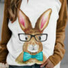 Rabbit Animal Print Round Neck Long Sleeve T-Shirt