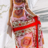 Fashion Print Patchwork Halter Waist Skirt Dresses