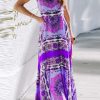 Fashion Print Patchwork Halter Waist Skirt Dresses